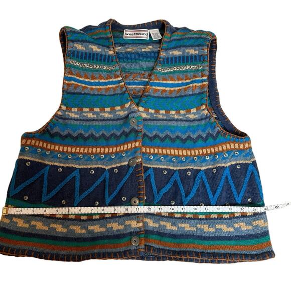 Vintage Westbound Blue Women Knit Sweater Vest Size XL Southwestern Country 90's - Picture 9 of 11